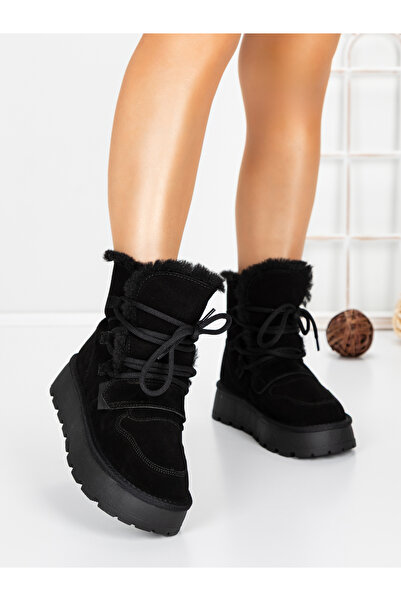 mei Ghete Dama din piele naturala 5W96 Negru | Pantoful