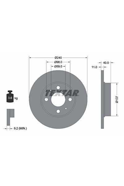 TEXTAR Спирачен диск Abarth 500C / 595C / 695C Alfa Romeo 155/33
