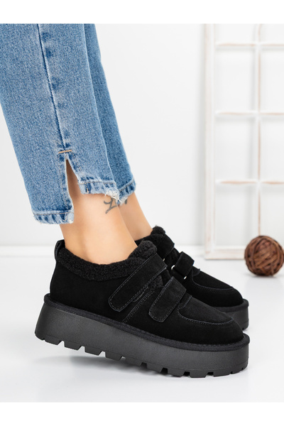 mei Ghete Dama din piele naturala 5W92 Negru | Pantoful