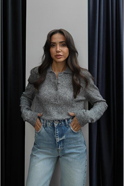 Havoş Γκρι πουλόβερ με μαλακή υφή με γιακά πόλο Dufva