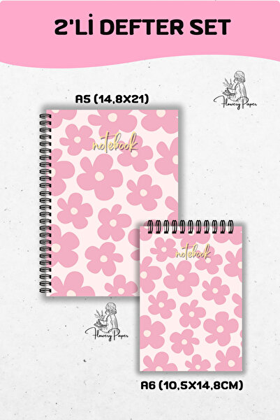 Flowery Paper 2'Li Telli Defter Seti A5 ve A6 , 80 Yaprak 160 Sayfa Notepad, ...