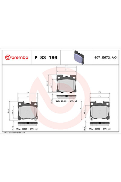 Brembo Комплект спирачни накладки за дискови спирачки Toyota Yaris