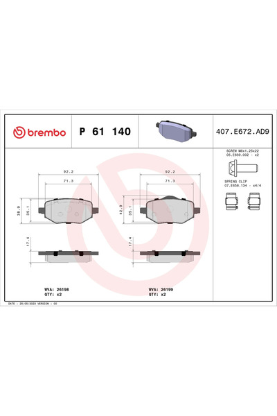 Brembo Set Placute Frana Frana Disc Aeolus Yixuan Citroen C4 10/C4 3 2018-2022