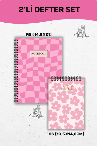 Flowery Paper 2'Li Telli Defter Seti A5 ve A6 , 80 Yaprak 160 Sayfa Notepad, ...