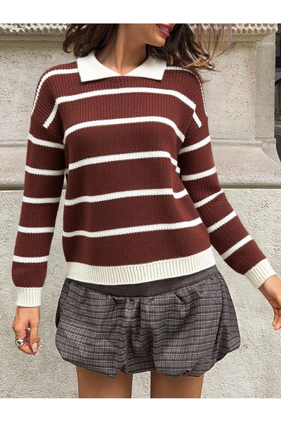 MEECY Thessaloniki Knitted Polo Neck Oversize Zr Model Women's Knitwear Sweater