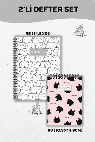 Flowery Paper 2'Li Telli Defter Seti A5 ve A6 , 80 Yaprak 160 Sayfa Notepad, ...