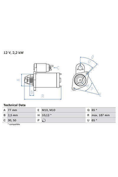 Bosch Стартер Mitsubishi Freeca/L 300 3 купе/L200