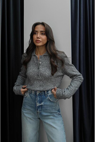 Havoş Γκρι πουλόβερ με μαλακή υφή με γιακά πόλο Dufva