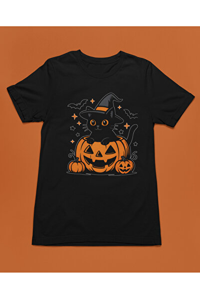 Bumeta Tricou unisex Halloween Cat Pumpkin Pumpkin