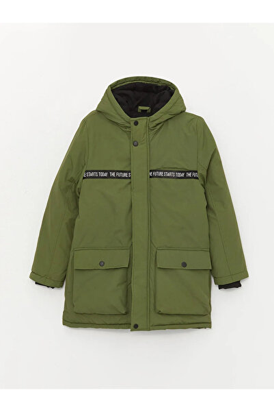 LC Waikiki Lcw Kids Green Hooded Coat for Boys