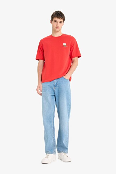 DeFacto Bedrucktes Kurzarm-T-Shirt mit kastigem Schnitt und Rundhalsausschnitt F2614AX25WN
