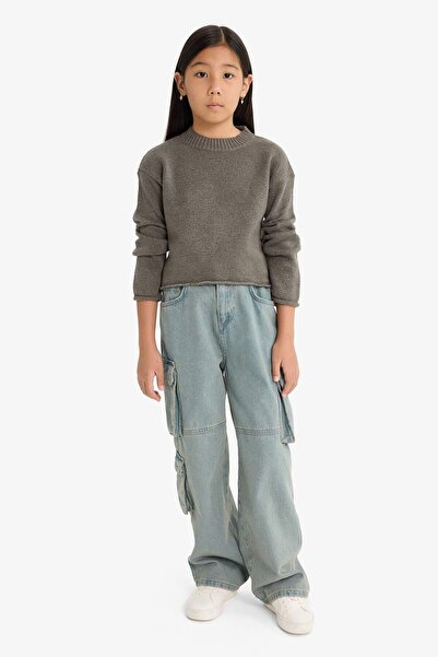 DeFacto Girls' Standard Fit Crew Neck Knitwear Sweater F0108A825Wn