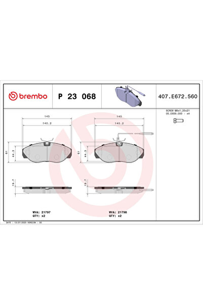 Brembo Комплект накладки за дискови спирачки Citroen Jumper 1 Bus/Jumper 1 Ca...