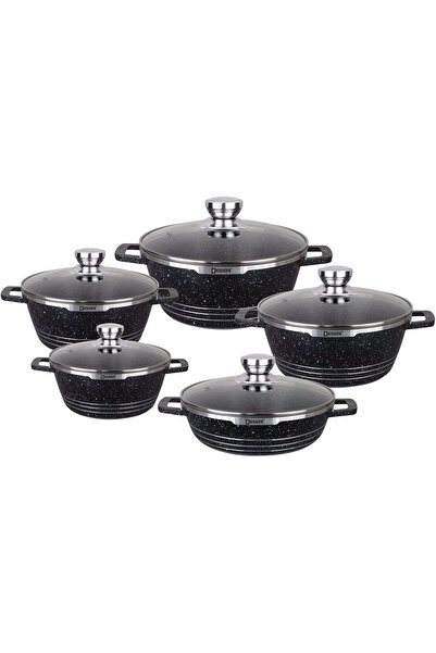 Generic طقم أواني طهي جرانيت أسود 10 قطع 32/28/24 سم