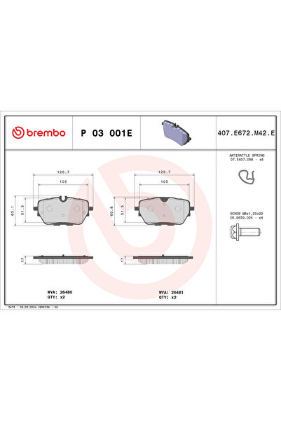 Brembo Комплект спирачни накладки за дискови спирачки Nio EC6/ES6/ES8