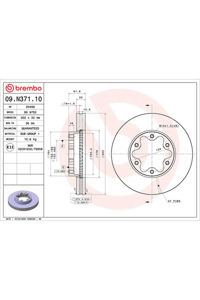 Brembo Disc Frana Ford Transit V363 Caroserie/Transit V363 Platou / Sasiu