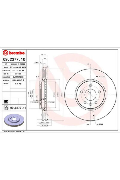 Brembo Disc Frana Opel Astra J/Zafira Tourer C Vauxhall Astra Model 6/Zafira ...
