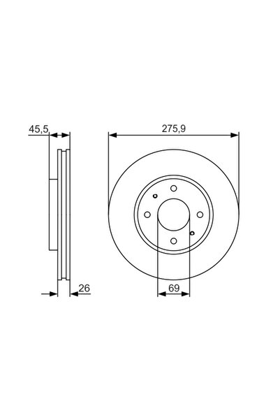 Bosch Спирачен диск Mitsubishi Galant 8/Lancer 7/Lancer Cargo Затворена карос...