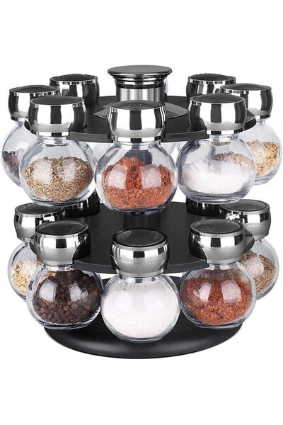 Twinkle Mart 16Pcs Condiment Set 360 Rotating Spice Jar Rack Kitchen Cruet Condiment Bottle Coffee Sugar S