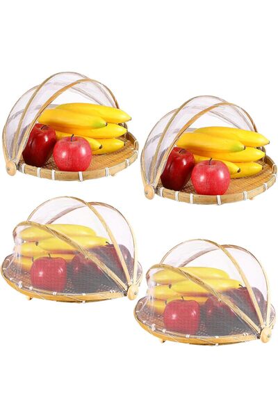 Twinkle Mart 4 قطع من سلة خيمة تقديم الطعام المصنوعة يدويًا من الخيزران وأغطي...