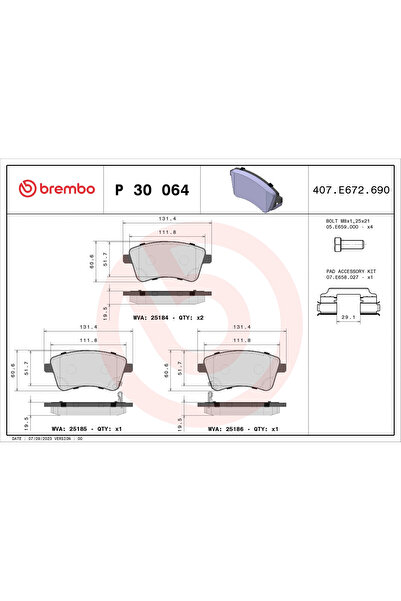 Brembo Комплект накладки дискови спирачки Kia Venga