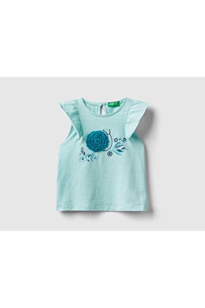 United Colors of Benetton بلوزة للبنات بأكمام مكشكشة مطبوع بالرسومات