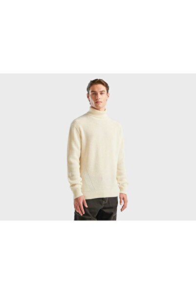 United Colors of Benetton Mens Solid Ribbed Long-Sleeve Sweater