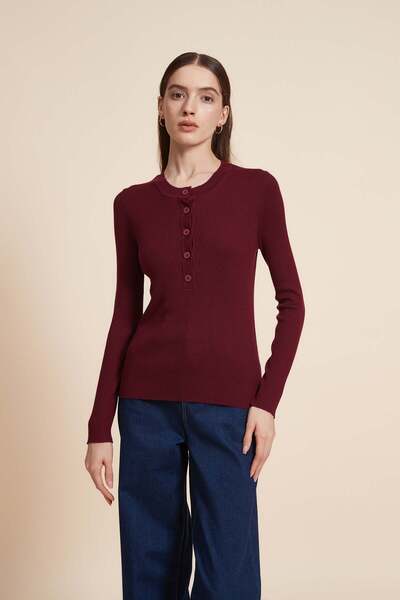 Yola Long Sleeve Solid Blouse with Front Buttons