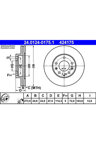 Ate Set Discuri Frana Mazda 6/Premacy 1998-2007