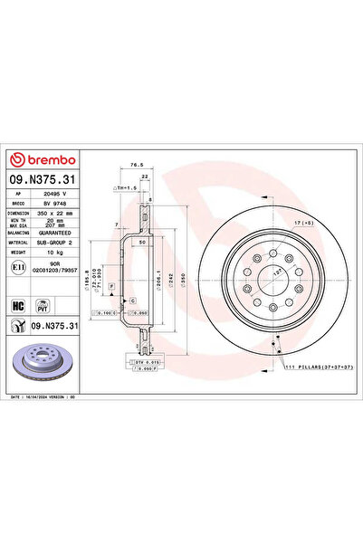 Brembo Disc frana JEEP WRANGLER IV 2017-2025 09.N375.31