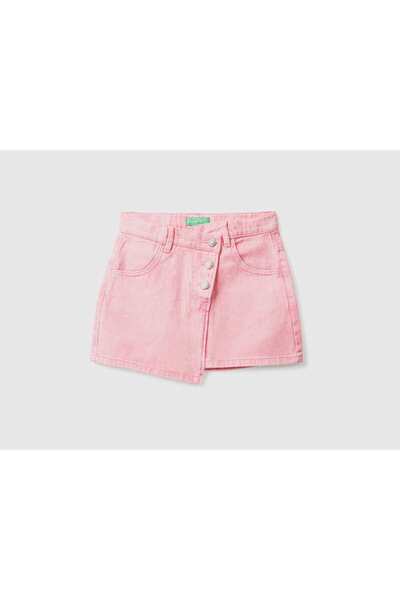 United Colors of Benetton تنورة قصيرة بأزرار أمامية للبنات