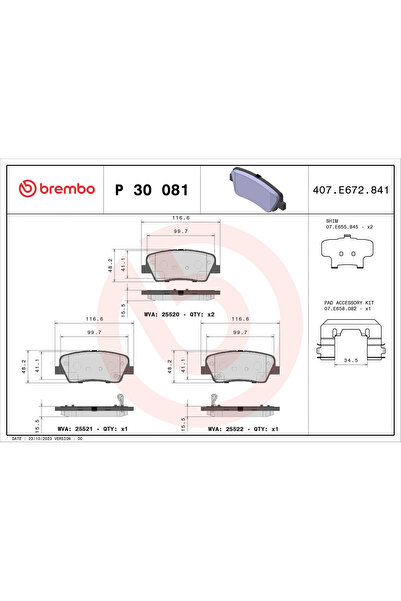 Brembo Set Placute Frana Frana Disc Genesis G70 Hyundai Equus / Centennial/Ge...