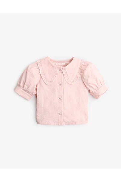 Gingersnaps بلوزة بناتية بأزرار أمامية وياقة كبيرة