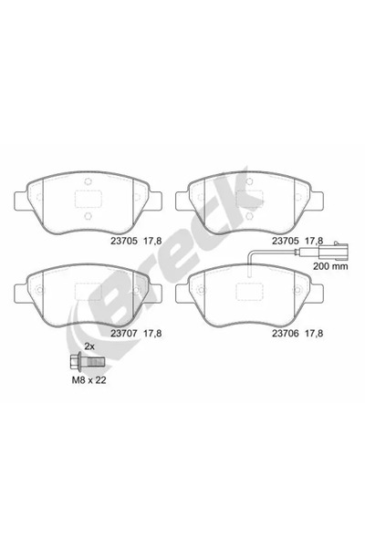 BRECK Комплект спирачни накладки за дискови спирачки Abarth 500C / 595C / 695...