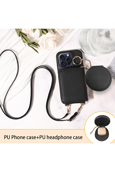 Choice جراب وحزام من الجلد الصناعي لهاتف iPhone 16e باللون الأسود من جلد البولي يوريثان جراب هاتف لهاتف iPhone 16promax 16