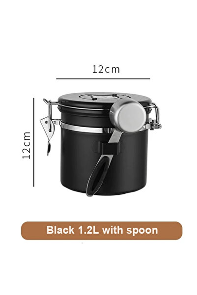 Choice وعاء تخزين حبوب القهوة المفرغ من الهواء من الفولاذ المقاوم للصدأ 304 بسعة 1.2 لتر باللون الأسود مع ملعقة وسعة كبيرة ومحكمة الإغلاق