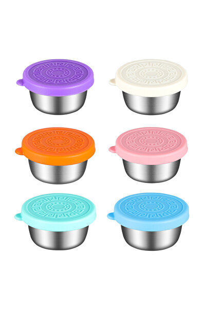 Choice 6pcs set 2/6pcs Leakproof Stainless Steel Dipping Sauce Cups Silicone Stretch Lids Food Containers R