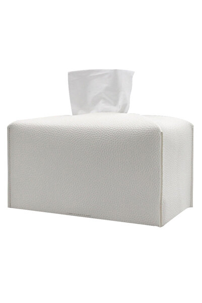 Choice غطاء علبة مناديل أبيض من الجلد الصناعي المكرر وحامل علبة مناديل قابل للطي - حامل/منظم مزخرف