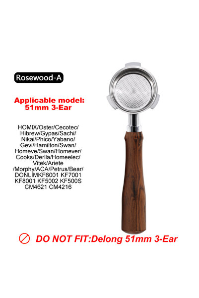 Choice5 Donlim51MMRosewood A 51mm 3 ears bottomless coffee portafilter for Ho...