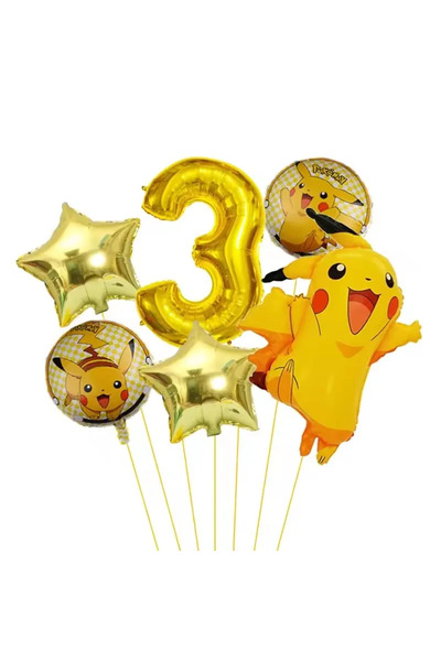 Miniso as shown Number 3 6pcs Pokemon Party Balloons Cartoon Pikachu Foil Balloon Set Baby Shower Birthday
