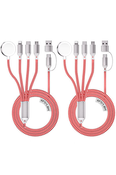 Choice سلك مضفر أحمر بطول 1.8 متر، قطعتان، 4 في 2، متوافق مع أجهزة آيفون وأند...