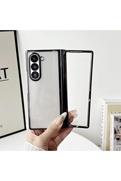 Choice جراب هاتف شفاف أسود صلب مطلي بالكهرباء لهاتف Galaxy Z Fold7، متوافق مع...