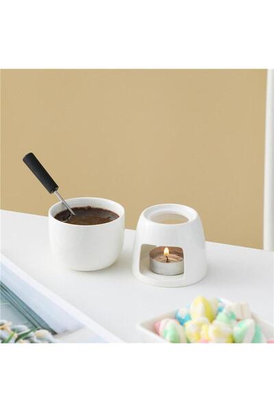 Choice Ceramic Chocolate Fondue Pot Tea Light Porcelain Melting Pot Butter Warmer for Kitchen Candy Dess...