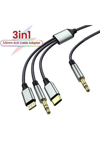 Choice 3 in 1 AUX - 115cm 3 in 1 Aux Audio Cable Type C/Lightning To 3.5mm Male Cable For Car Headphone pho