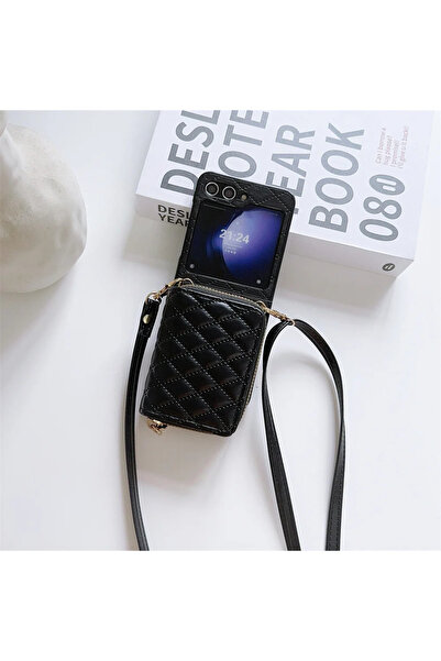 Choice For Galaxy Z Flip7 Black Zipper Crossbody Wallet with Card Holder Phon...