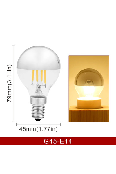 Choice لمبة إضاءة ليد إيديسون 4 وات 220 فولت G45 E14 فضية عاكسة E14 E27 4 وات...