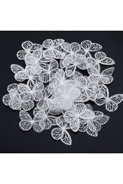 Choice8 ملصق قماش شبكي مطرز على شكل فراشة باللون الأبيض، 20 قطعة، مقاس 3.5 سم...