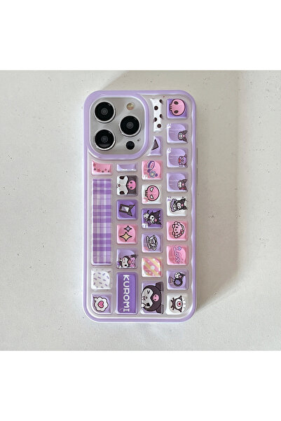 Miniso For iPhone 13 purple Kawaii cartoon KUROMI Hello Kitty Purin 3D keyboard for iphone 15 PRO MAX 14 13