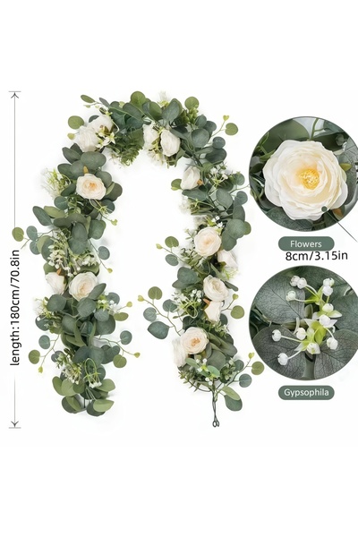 Choice قطعة واحدة بيضاء ونصف قطعة من زهور الكينا الاصطناعية بطول 5.9 قدم وزهو...