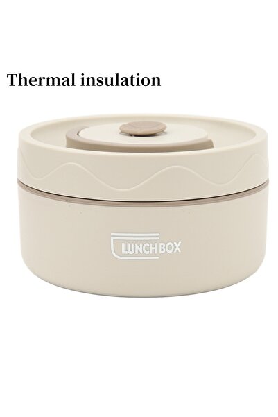 Choice وعاء طهي حراري من الفولاذ المقاوم للصدأ بلون بيج سعة 440 مل، وعاء غداء دائري مزدوج الطبقات، محمول